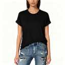 Women's Short Sleeve T-Shirt Solid Color Round Neck Casual Tee Top Womenswear , XXL