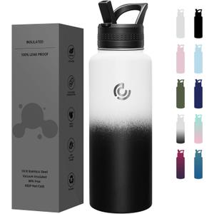 COKTIK 40oz Sports Water Bottle, Stainless Steel Water Bottle for Insulated, Reusable Travel Bottle, With Straw, With Handle Grip for Easy Carrying, Suitable for Cycling, Outdoor Vacations(Day&Night)