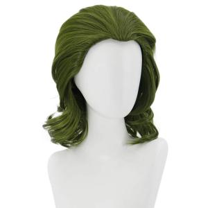 Men's Green Wig Short Wavy Dark Green Wig for Men Boys Synthetic Hair Wigs Cosplay Costume Wigs