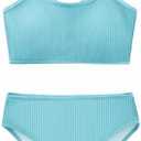Adarl Girl's 2 Piece Swimsuit Solid Spaghetti Strap Bikini Sets Beach Bathing Suit Swimwear for Teen Kids, Size 13-14Y, Light Blue