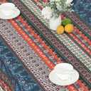 VOGOL Linen Textured Table Cloth, Striped Printed Boho Style Rectangle Table Cover for Thanksgiving Dinner, Decorative Tablecloth for Dining Table, 52 x 102 in (C4)