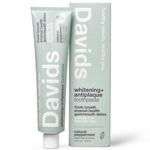 Davids Fluoride Free Toothpaste, Teeth Whitening, Antiplaque, SLS (Sulfate) Free, Promotes Enamel Health, Mouth & Gum Detox, EWG Verified, Peppermint, 5.25oz (5.25 Ounce (Pack of 1)