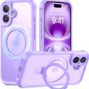 MOCCA Design for iPhone 16 Case with Magnetic Invisible Stand [Full Camera Protection] [Compatible with Magsafe] Military Drop Shockproof Translucent Matte Phone Case Cover 6.1",Light Purple