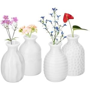 Beautyflier Small Cute Mini Vases Set of 4, Miniature Flower Vases for Flowers, Ceramic Vase Cat Whisker Vase for Home Decor, Table Decorations, Wedding, Party, Receptions (White, Set4)