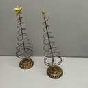 Yuefunny Set of 2 Lighted Christmas Tree Table Decoration with Golden Star Battery Operated Tabletop Prelit Mini Xmas Tree with LED Light up Desk Ornament for Home Mantel (Spiral, Antique Bronze)