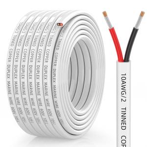 CONEPY 10 Gauge Marine Wire, 10/2 Duplex Marine Grade Cable, IP68 Waterproof/Oxygen-Free Tinned Copper Stranded PVC 10 AWG Wire for Boat, Automotive, RV, Solar, LED Strips (30FT)