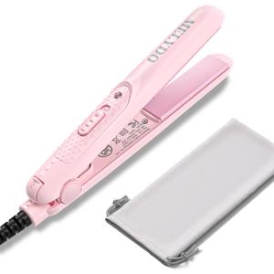Mini Portable Flat Iron, 0.7 Inch Dual Voltage Travel Hair Straightener - Small Flat Irons Hair Straightener for Short Hair, Curls Bangs, Worldwide-Use Travel Flat Iron, Pink