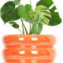 10 inch Ceramic Plant Pots for Indoor Plants, Rainbow Pearl Glaze Planter with Planters for Plants with Drainage Hole, Orchid Pots, Succulent Pot,Large Flower Pot (Orange) (Peach)