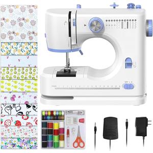 Sewing Machine for Beginners with 20Pcs Fabric & 32Pcs Sewing Threads Kit, Portable Sewing Machine with 12 Built-in Stitches & 2 Speed(High-Low Speeds) - Blue