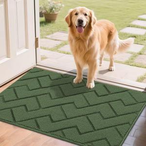 hicorfe Indoor Doormat,Front Back Door Mat Rubber Backing Non Slip Door Mats 24"x35" Absorbent Resist Dirt Entrance Doormat Inside Floor Mats for Entryway Washable Low-Profile(Green)