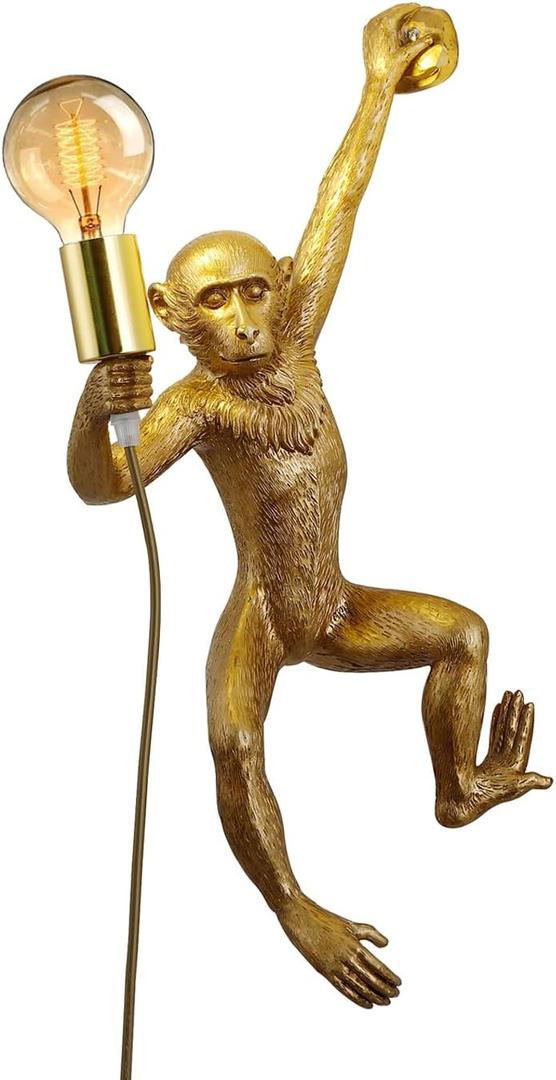 Plug in Wall Sconces, Resin Monkey Wall lamp, 21.65 x 11.81 Inch On Off Switch, Vintage Industrial Wall Light Fixture for Living Room, Bedroom, Office