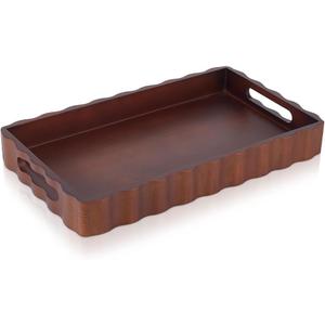 MAYJOYDIY Wooden Serving Tray with Handle 15.7 x 9.2 x 2 Inch Rectangle Wood Decorative Tray Cloud Shape Serving Platter for Afternoon Tea Cosmetics Coffee Cup Aromatherapy Toiletries