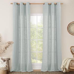 LAMIT Blue Linen Curtains 84 Inch Length for Living Room, Semi Sheer Light Filtering Drapes Bronze Grommet Boho Burlap Panels for Bedroom/Farmhouse, 2 Panels, 34 x 84 Inch, Greyish Blue