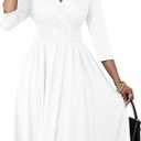 Nmoder Women's Wrap Dress Cocktail Church Wedding Midi Dress A-Line V Neck 3/4 Sleeve Casual Dresses with Pockets, XL