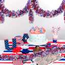 4 Pack 26.4 ft Red White Blue Patriotic Tinsel Garland with American Flags, Metallic Foil Fringe Banner Streamers for 4th of July, Memorial Day, Veterans Day, Independence Day, and Parade Decorations