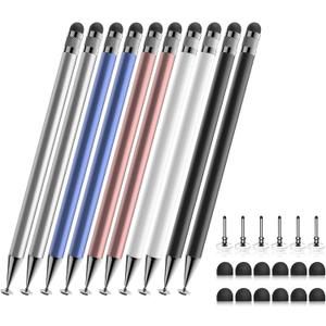 Bopomofo Stylus (10 Pcs), 2-in-1 Stylus Pen for Touch Screen, High Precision and Sensitivity, Suitable for iPhone/ ipad/ Android Tablets, Compatible with Touch Screens (Silver/ Blue/ Rose Gold/ White/ Black)