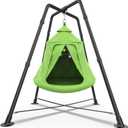 Swing Set with Tent Swing, X-Shaped Swing Frame with Sensory Swing, Tent Swing with Swing Stand, Hammock Chair with Stand, 330 lbs Capacity, w/Rainbow Lights String, Indoor/Outdoor Use(Green)