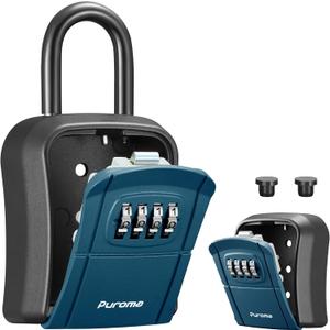Puroma Key Lock Box, Portable Combination Lockbox Wall-Mounted Key Storage Box for House Keys, Resettable Code Safe Security Lock Box for Home Office Apartment Spare Key Storage (1 Pack, Peacock Blue)