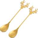 2PCS Stainless Steel Reindeer Spoons,Christmas Deer Head Shape Teaspoons Dessert Coffee Spoon Tableware Creative Tea Spoon Gold Stirring Demitasse for Coffee Tea Ice Cream Sugar Cake