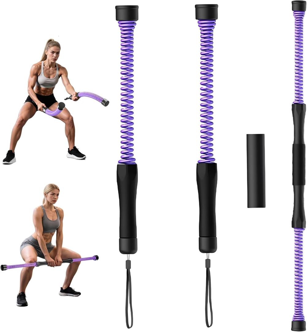 2-in-1 Ropeless Portable Battle Ropes & Fitness Exercise Bar (Purple) | Set of 2 Portable Cordless Battle Ropes (3.3lb), High Rebound Spring for Central Muscle Training, Home Gym