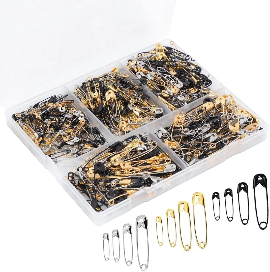 2 x 600 Pcs Safety Pins Assorted, 4 Sizes Large and Small Safety Pins for Clothes,Black Gold Silver Safety Pin Rust Resistant for Art,Crafts, Sewing and Jewelry Making