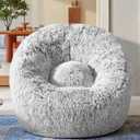 Plush Faux Fur Bean Bag Chairs, Memory Foam Filled Sofa Chair Shape Bean Bag for Adults/Teens/Kids, Ultra-Soft Lazy Sofa for Living Room Bedroom College Dorm, Grey (3 FOOT)