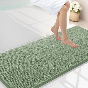 Smiry Luxury Chenille Bathroom Rugs 59x24, Extra Soft and Absorbent Shaggy Bath Mat, Machine Washable, Non-Slip Plush Carpet Runner for Tub, Shower, and Floor, Home Decor Accessories, Sage Green