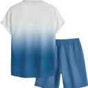 Floerns Men's 2 Piece Outfit Hawaiian Button Down Shirts and Shorts Set (Large, Teal Blue)