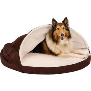 Furhaven 44" Round Cooling Gel Dog Bed for Large Dogs w/ Removable Washable Cover, For Dogs Up to 80 lbs - Sherpa & Suede Snuggery - Espresso, 44-inch (44" x 44" x 3")