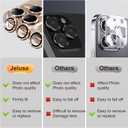 2 x Jeluse Camera Lens Protector for iPhone 17 Pro Max/17 Pro/16 Pro Max/16 Pro/15 Pro Max/15 Pro/14 Pro Max/14 Pro, 9H Tempered Glass Screen Protector Cover Alignment Kit Metal Individual Ring