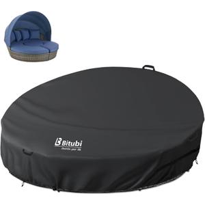 Bitubi 75 Inch Heavy Duty Waterproof Outdoor Daybed Cover - 600D Tough Canvas Anti-UV Patio Canopy Daybed Sofa Cover 75" Dia x 35"/16”H, Black