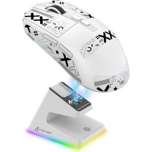 ATTACK SHARK X6 Lightweight Wireless Gaming Mouse with RGB Backlight Charging Base,Tri-Mode Wired/2.4GHz/BT5.2,26K DPI, PAW3395 Optical Sensor,HUANO Switch,5programmable Buttons,PC/Mac(White+Sticker)