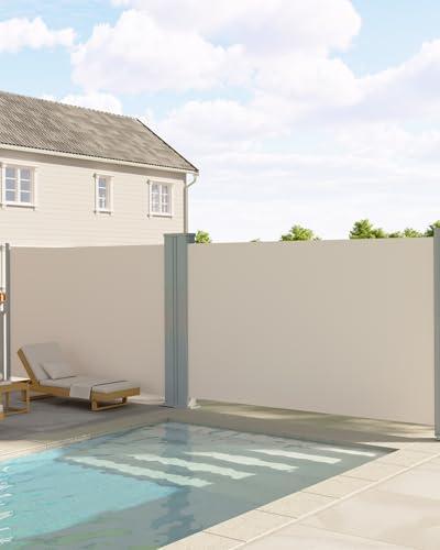 Garvee 71''x236'' Retractable Double Side Awning for Patio, Water & UV Resistant Retractable Privacy Screen, Outdoor Retractable Folding Privacy Screen Divider for Garden, Backyard, Balcony, Beige