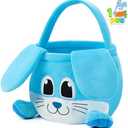 JOYIN Easter Bunny Baske with Foldable Ears, Empty Soft Basket with Handle, Easter Gifts for Babies, Kids Egg Hunt Game, Candy Bag, Party Favor Storage Container(11.8"× 8.7")