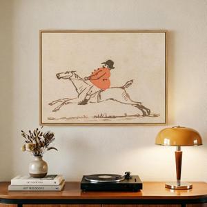 Framed Horse Canvas Wall Art, Vintage Horse Rider Art Prints, Neutral Minimalist Sketch Pictures Wall Decor for Bedroom Office Hallway Bathroom, 12x16 In (Beige Orange)