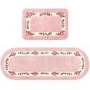 Drydiet 2 Pcs Rose Flowers Bathroom Rugs Set Coquette Room Decor Floral Rugs for Bathroom Bedroom Living Room,Non Skid Absorbent Romantic Rose Flower Area Rugs 2 Shapes(Pink,Small)