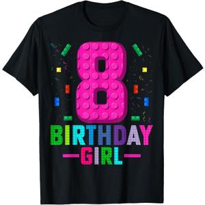 Kids Builder 8 Years Old Building Blocks 8th Birthday Girl T-Shirt, Medium