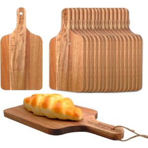 18 Pcs Acacia Wood Cutting Board Bulk Wood Cutting Board with Handle Kitchen Tray Charcuterie Boards for Pizza, Bread, Cheese, Fruit, Vegetables (12 x 6 Inch)