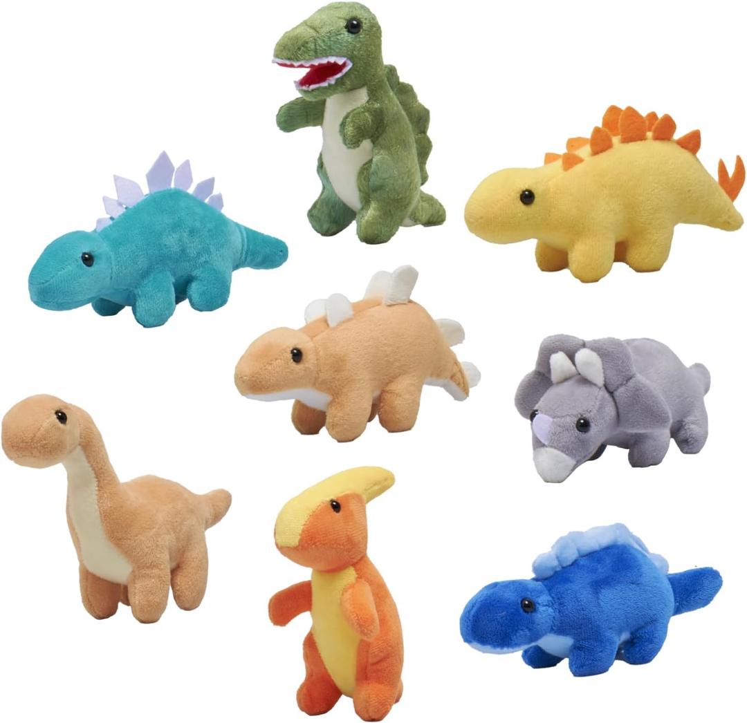 PREXTEX Plush Dinosaurs 8 Pack 5 inches Long - Thoughtful Gift for Kids - Stuffed Animal Assortment - Lovely Set for Kids