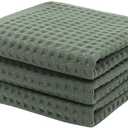 Mia's Dream Premium Cotton Waffle Bathroom Towel Set, 2 Pack Quick Drying Facial & Hand Towels, 13" x 27" (Olive Green)