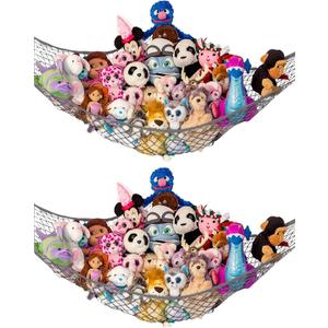 Lilly's Love Stuffed Animal Hammock | Corner Hanging Organizer, Toy Storage, Stuffed Animal Storage Net | Made from Quality Fishing Net, Holds 12lbs | 67"x47"x47" (Gray, 2 Pack)