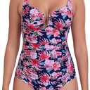 Itzel Women's Ruched Twist Front One Piece Swimsuit Tummy Control Push Up Vintage Retro Bathing Suits (Pink)