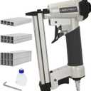 KEENTECH Pneumatic Staple Gun 22 Gauge, Air Upholstery Stapler with 3765pcs 3/8" Crown Staples 1/4"-5/8", Ready-to-Use Air Staple Gun with Staples, Safety Trigger, for Wood Furniture Fabric Leather (Silver)