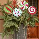 12 Pcs Christmas Tree Peppermint Picks Indoor Large, 8 in Large Double Sided Lollipop Candy Cane Xmas Tree Topper, Red and Green Glittering Candy Pick, Home Office Holiday Party Vase Decor