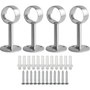 Alise 32mm Dia Curtain Rod Holder Bracket with Adjusting Set Screw,Black Closet Rod Holders Wall Mount,Stainless Steel Curtain Ceiling Mount Curved Rod Flange Holder Brackets for Shower Curtain,4 Pcs (Fit 1.26" Rod Dia)