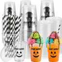 Domensi 60 Pcs Halloween Disposable Plastic Cups with Lids and Straws, 12oz, 12 oz / 355 ml