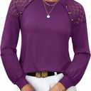 siliteelon Lace Long Sleeve Tops Dress Shirt Womens Crew Neck Loose Dressy Blouse Business Casual Work Summer 2026 Purple (Purple, XL)