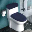 Toilet Lid Cover and Toilet Tank Cover Stretch Toilet Covers Set for Bathroom, Polyester Spandex Jacquard Fabric, Machine Washable, with Elastic Bottom, Navy Blue