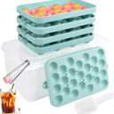 ChezMax Ice Cube Tray with Lid and Bin, 100 Pcs Silicone Round Ice Tray for Freezer, Easy Release Sphere Ice Ball Maker Circle Ice Molds for Chilling Whiskey Cocktails(4 Trays+ Container+ Scoop+ Tong)