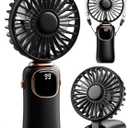 coldSky Portable Handheld Fan, 4000mAh Battery Operated 3 in 1 Multifunction Personal Travel Fans with Digital Display, 90 Foldable Desk Fan with Base, 5 Speed Lash Fan for Makeup/Office (Black)